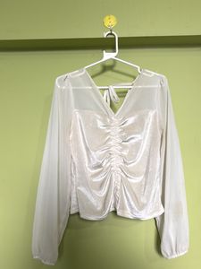 Sheer Sleeve Ruched Top