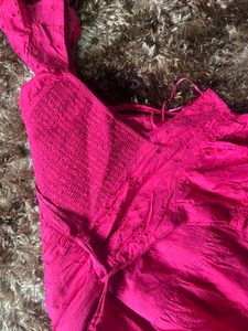 Chic Eyelet Detail Pink Dress