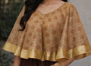 Elegant Gold Print Cape Top