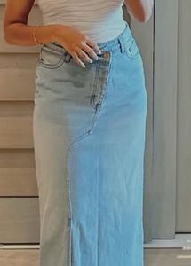 Denim Maxi Skirt with Slit