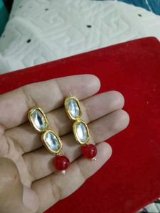 Elegant Kundan &amp; Red Pearl Earrings