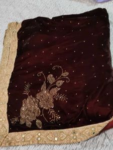 Classy Saree  Maroon Pallu with golden l