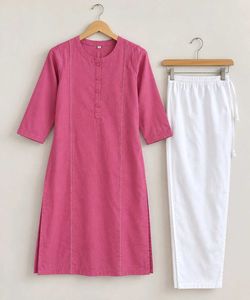 Pink Kurta Set with White Pants