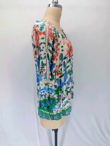 Boho Floral Print Blouse with Tassels