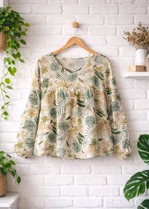 Leaf Print Balloon Sleeve top