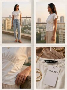 Chic White Ruched Waist Top