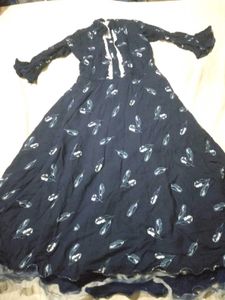Kids Navy Feather Print Dress