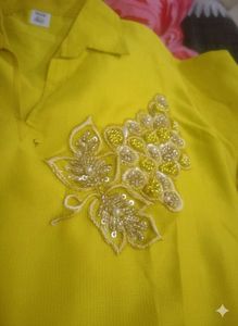 Elegant Yellow Embroidered cord set
