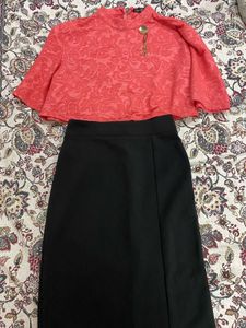 Coral Textured Bell Sleeve Top