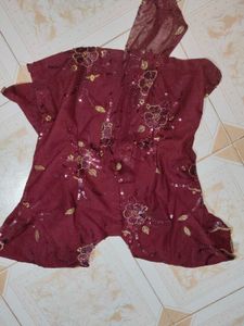 Sequin Embellished Burgundy Hooded Top