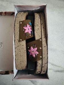 Wedged Embellished Slide Sandals
