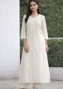 Elegant Cream Striped Kurta Set