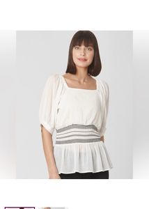 Vero Moda Women White & BlackStriped Cinched Waist