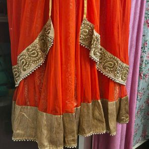 Designer Orange &amp; Gold Ethnic Gown