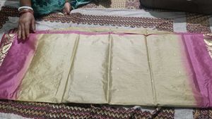 Elegant Beige &amp; Maroon Art Silk Saree