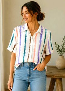 Stylish Striped Button-Up Shirt Size-44