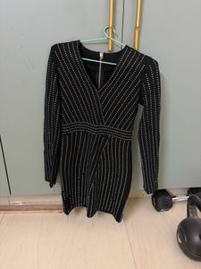 MISSMOSA Black Dress with Flat Rhinestones