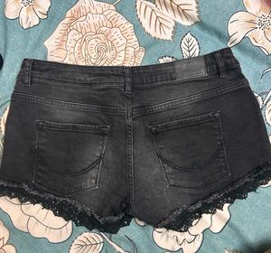 Superdry Black Denim Shorts with Lace Trim