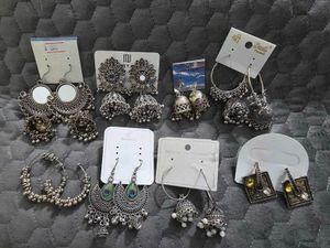 set of 8 Assorted Oxidized Silver Jhumka Earrings