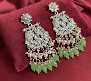 Elegant Green Stone & Pearl Drop Earrings
