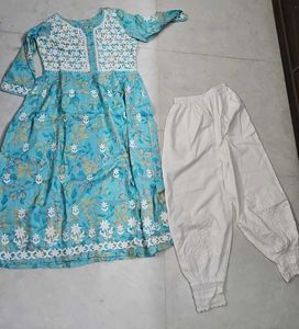 Blue floral chikan kurta with white  salwa