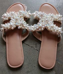 Women's Embellished Pearl Slides/Flats