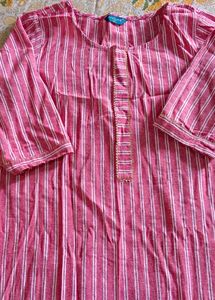 Pink Striped Cotton Kurta