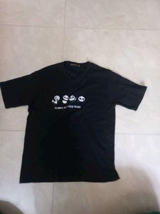 Cute Panda Print Black T-Shirt