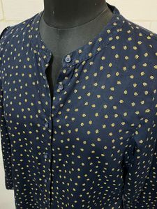 Navy Blue Printed Button-Down Shirt