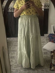 vintage white Light Green Ethnic Skirt❤️✨