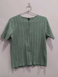Ribbed Green Short Sleeve Top