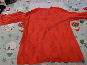 Orange Kurta with Pink Paisley Print