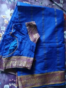 Blue Cotton saree with Blouse