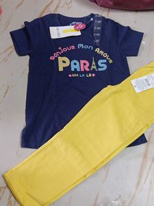 7-8 year Cute Navy Blue Paris T-Shirt and Yellow P