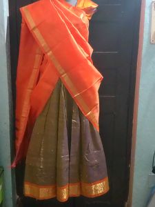 1-TimeUsed GreyLehngaWthOrangeBorder+Blouse+Dupat