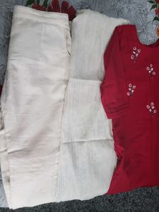Beautiful Kurti +pant +khadi cotton Duptta Set ❤️
