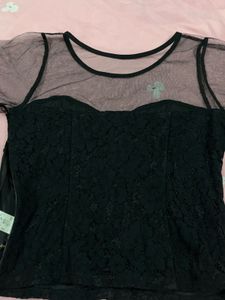 Sheer Sleeve Lace Detail Top