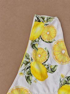 Lemon Citrus Print High-Cut Stretch Bikini Bottom