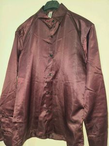 Men's Burgundy maroon Silky Button-Down Shirt