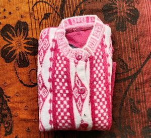 Stylish Pink &amp; White Geometric Cardigan