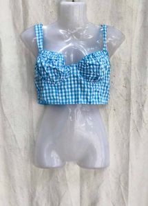 I. Blue Gingham Crop Top