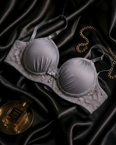 New Elegant Grey Lace Trim Padded Bra