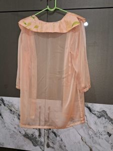 Sheer Peach Embroidered Kimono/Robe