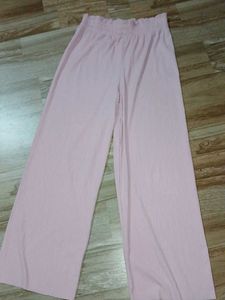 Pink Ribbed Wide Leg Pants