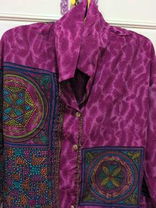 Vintage Print Button-Up Tunic Top