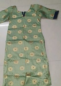 Green Brocade Kurta with Gold Print