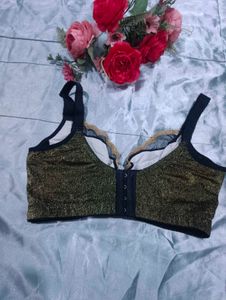 Elegant Black &amp; Gold Embroidered Bra