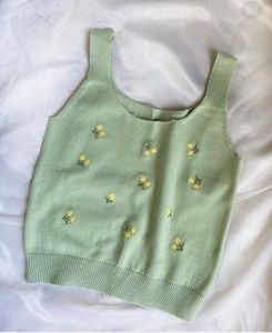 Mint Green Floral Knit Tank Top