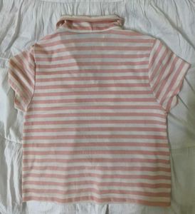 Striped Polo Neck Crop Top
