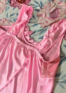Pink Satin Nightgown &amp; Robe Set